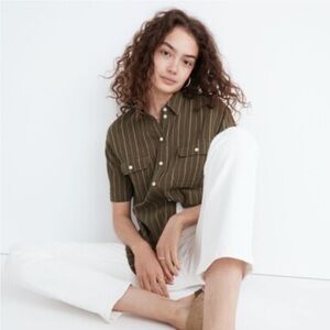 Madewell Green Striped Short-Sleeve Shirt